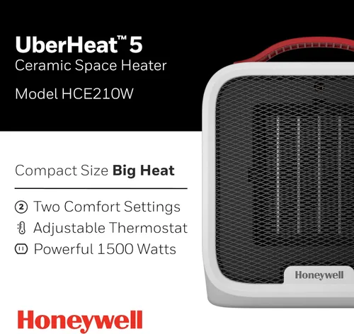 Miniatura 2 de Honeywell UberHeat 5 Calentador de Espacio de Cerámica para Habitaciones Pequeñas, Blanco