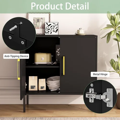 Miniatura 4 de JOZZBY Gabinete Buffet de Almacenamiento, Aparador Independiente con Puertas Dobles, Aparador de Madera Moderno, Gabinetes Laterales Negros
