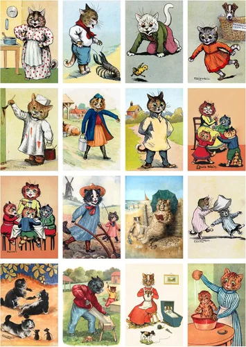 Miniatura 3 de Decoupage - Paquete de papel (35 hojas de 6 x 8 pulgadas) Art Nouveau Cat Portraits FLONZ Vintage Pictures Reprint Tarjetas para decoupage