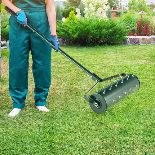 Miniatura 2 de IRONMAX Aireador de césped rodante, herramienta de empuje manual para despachar el suelo con mango ergonómico, herramienta de césped aireador