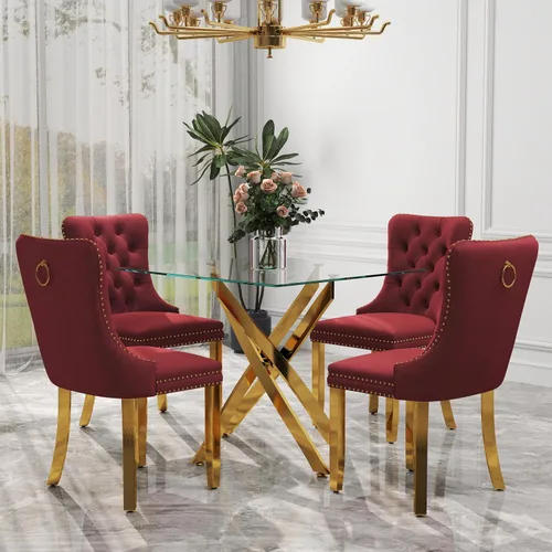 Miniatura 88 de Juego de comedor de 3 piezas con superficie de vidrio transparente, juego de comedor cuadrado minimalista moderno de 36'', juego de mesa de cocina