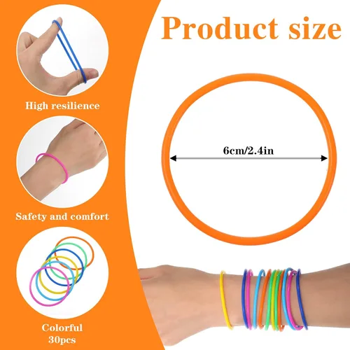 Miniatura 2 de 30 pulseras de gelatina, pulseras retro de neón de los años 80, pulseras de silicona colorida para adultos de los 80 recuerdos de fiesta (6 colores)