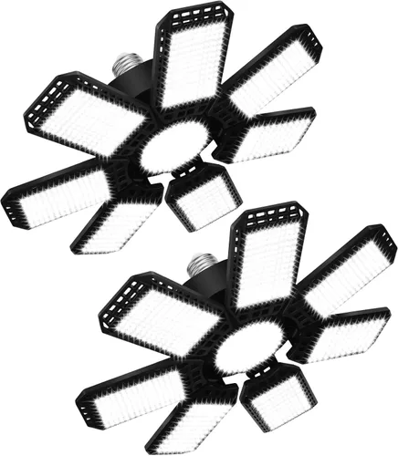 Miniatura 7 de AUDLES Paquete de 4 luces LED de garaje, 240 W, 24000 lm, 6500 K, luces LED de techo, con 7+1 paneles deformables, base con rosca E26/E27