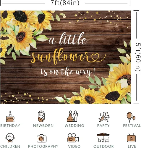 Miniatura 6 de Telón de fondo de fotografía de madera de girasol, baby shower, fiesta de cumpleaños, fondo rústico, sesión de fotos, niños, recién nacidos