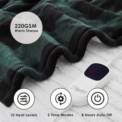 Miniatura 6 de Homemate Manta eléctrica térmica de 50 x 60 pulgadas, manta térmica de franela ultra suave y acogedora con 10 niveles de calor rápidos, 8 horas