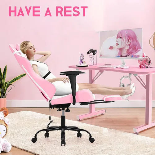 Miniatura 7 de BLKMTY Silla de masaje para juegos con reposapiés, silla ergonómica de oficina de carreras de piel sintética, con respaldo alto, soporte lumbar