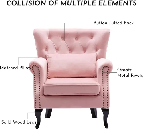 Miniatura 7 de LZAREAL Juego de 2 Sillones de Lectura Accent con Brazos para Sala de Estar, Dormitorio, Sillón de Esquina Cómodo Moderno de Mediados de Siglo, rosa
