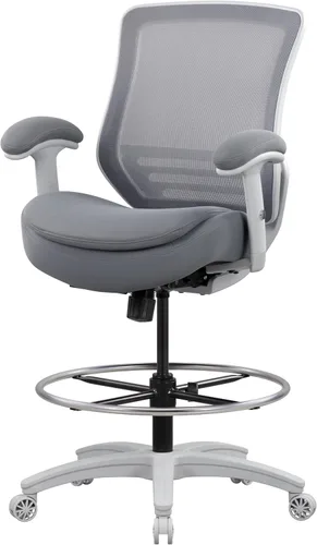 Miniatura 7 de Silla de dibujo de oficina de 400 libras, cojín de asiento doble ancho para escritorio de alto pie con soporte lumbar y reposapiés ajustable Negro