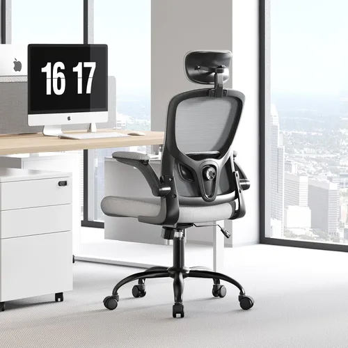 Miniatura 15 de Silla de oficina ergonómica, soporte lumbar ajustable y reposacabezas, silla de escritorio con respaldo alto con brazos abatibles para oficina