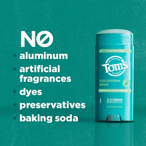 Miniatura 4 de Tom's of Maine Desodorante natural sin aluminio de pepino y aloe para mujeres y hombres, se pone transparente, protección contra olores y humedad