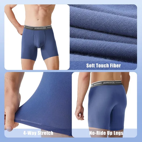 Miniatura 5 de BAMBOO COOL Calzoncillos tipo bóxer para hombre, paquete de 4 unidades, ropa interior suave y transpirable de viscosa de bambú para hombres
