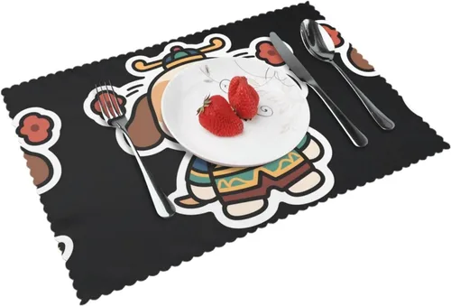 Miniatura 16 de Rectangular Placemats Set of 4, Heat Resistant Abstract Flowers Printed Kitchen Dining Table Mats