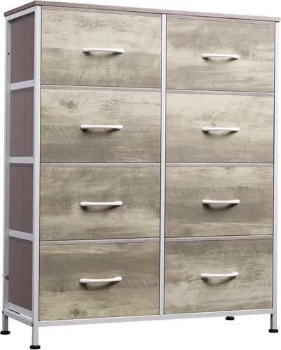 WLIVE Cómoda de tela para dormitorio, cómoda alta con 8 cajones, torre de almacenamiento con contenedores de tela, cómodas dobles, cajonera para