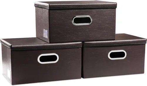 Miniatura 10 de PRANDOM - Cajas de almacenamiento grandes apilables con tapas (paquete de 5 unidades), contenedores organizadores de almacenamiento plegables
