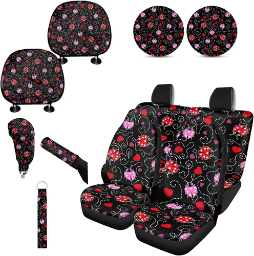 Miniatura 42 de Forchrinse Bee - Juego de fundas para asiento delantero y trasero con funda para palanca de cambios de freno de mano, funda para reposacabezas