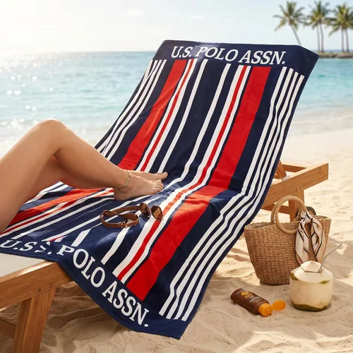 Miniatura 2 de U.S. Polo Assn. Toalla de playa de gran tamaño (40 x 70 pulgadas), diseño náutico a rayas, de lujo, algodón de felpa de calidad de hotel para baño