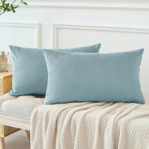 Miniatura 7 de OTOSTAR Paquete de 2 fundas de almohada decorativas de terciopelo suave sólido de 16 x 24 pulgadas, fundas de cojín lumbar, fundas de almohada