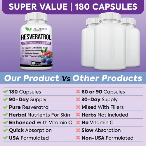 Miniatura 9 de Resveratrol extra fuerte 1568mg - 180 cápsulas - 3 meses de suministro Suplemento antioxidante Pastillas naturales de trans-resveratrol