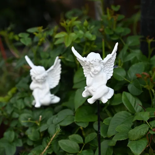 Miniatura 4 de OwMell Juego de 2 estacas decorativas para jardín, adornos pequeños de ángel y querubín, estatua conmemorativa y decoración de macetas
