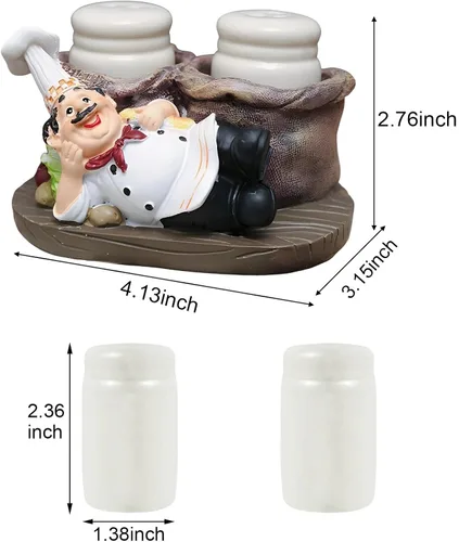 Miniatura 2 de Juego de salero y pimentero, estatua decorativa de chef sentado, organizador de especias, tarros de especias de vidrio con soporte, figura de regalo