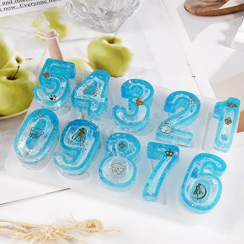 Miniatura 5 de iSuperb Molde de resina de números, molde de silicona, molde de epoxi para joyería, molde de fundición de bricolaje con 10 películas de sellado