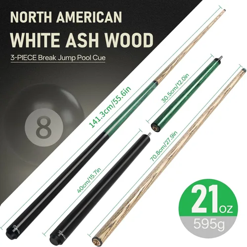 Miniatura 6 de Kmise Break Jump Cue Stick, palo de piscina de 11/21/25 onzas para roturas explosivas y saltos sin esfuerzo, taco de piscina pesado de 42/56 Verde