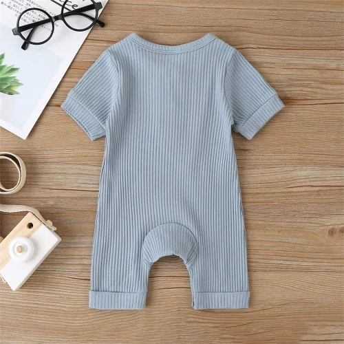 Miniatura 112 de Mameluco unisex de manga corta para bebé recién nacido, con botones, de una pieza, ropa de color sólido