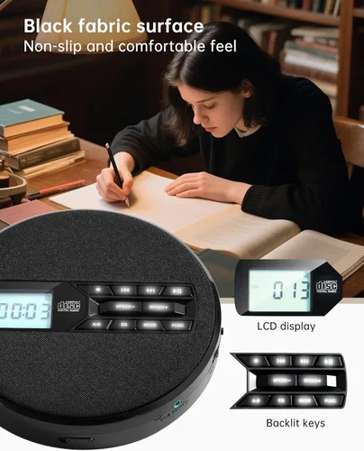 Miniatura 6 de Reproductor de CD portátil con altavoces, reproductor de CD personal recargable para automóvil y hogar, pequeño reproductor de música de tela