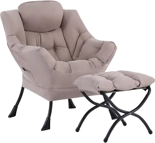 Miniatura 29 de Welnow - Silla perezosa con otomana, moderna silla de descanso con reposabrazos y bolsillo lateral, juego de sillón tapizado de ocio, sillón
