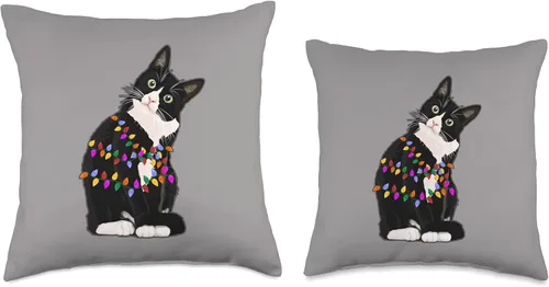 Miniatura 3 de Christmas Cat Cuties Funnies Almohada de esmoquin con luces enredadas de Navidad, diseño de gatito, 15.7 x 15.7 in, multicolor