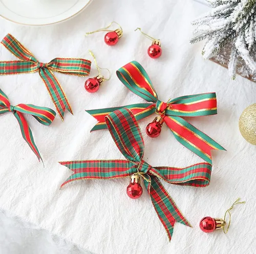 Miniatura 4 de Cinta de Navidad a cuadros 25 yardas cada rollo 100% poliéster con borde tejido gingham para manualidades navideñas, envoltura de regalos