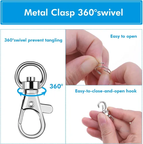 Miniatura 3 de anezus - 200 ganchos giratorios para llavero, accesorios de metal giratorio a presión, ganchos con anillos para llavero para accesorios de llavero