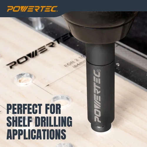 Miniatura 5 de POWERTEC Plantilla de pasador de estante con broca de pasador automático de 1/4 de pulgada, broca autocentrante para agujeros de 3/8 pies