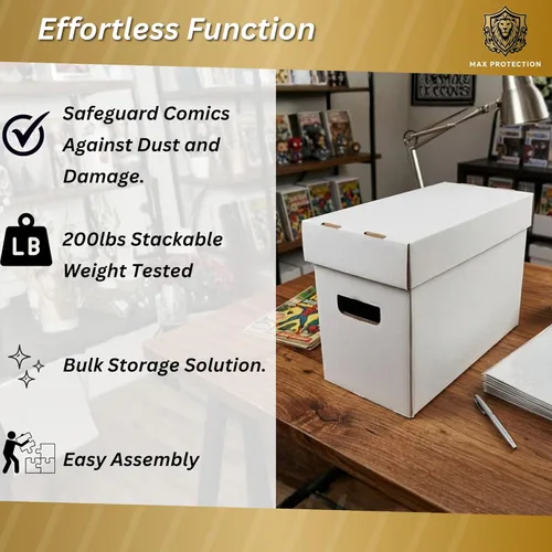 Miniatura 2 de Max Protection Cajas de almacenamiento de cómics, paquete de 3, cartón corto para 150 a 175 cómics, diseño de doble grosor, caja apilable de alta