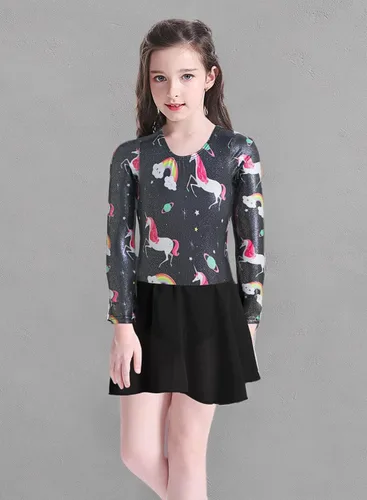 Miniatura 103 de EQSJIU Leotardo de baile de manga larga para niñas, vestido de ballet brillante con copo de nieve, tutú con falda tutú para niñas
