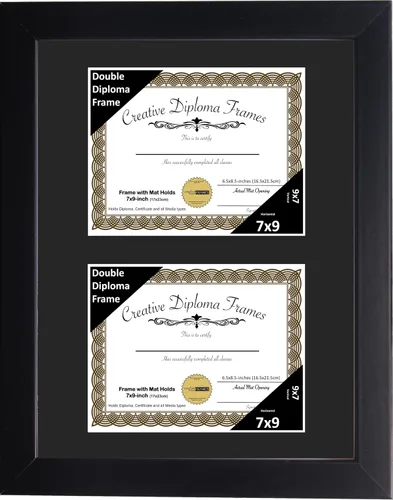 Miniatura 66 de Creative Picture Frames Marco de diploma doble clásico negro de 6 x 8 pulgadas con vidrio negro y colgador de pared instalado