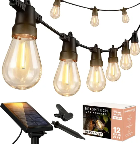 Brightech Ambience Pro - Guirnalda de luces LED impermeables para exteriores con energía solar – Luces de patio de grado comercial con bombillas