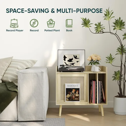 Miniatura 8 de Semiocthome Soporte para tocadiscos con almacenamiento de vinilo, mesa de tocadiscos con estante de almacenamiento, soporte giratorio con puerta