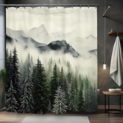 Miniatura 17 de Cortina de ducha de árbol de abedul natural, 60 pulgadas de ancho x 72 pulgadas de largo, bosque brumoso, bosque, plantas, paisaje verde, paisaje