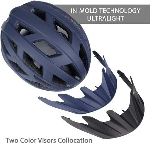 Miniatura 2 de Casco de bicicleta para adultos, hombres y mujeres, con luz - Casco de bicicleta de montaña y carretera con almohadillas de repuesto y visera AZUL