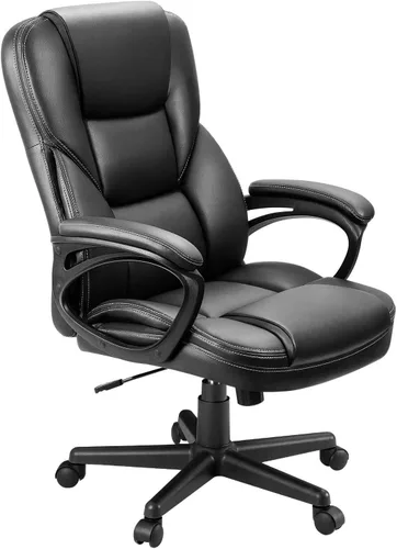 Furmax Silla ejecutiva de oficina con respaldo alto, ajustable, silla de escritorio para el hogar, silla giratoria para computadora, de piel Negro