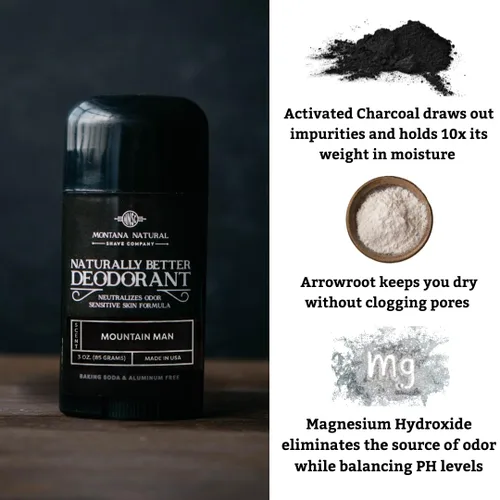 Miniatura 3 de MNSC Mountain Man - Desodorante naturalmente mejor, magnesio y carbón activado, fórmula para piel sensible, sin aluminio, sin bicarbonato de sodio