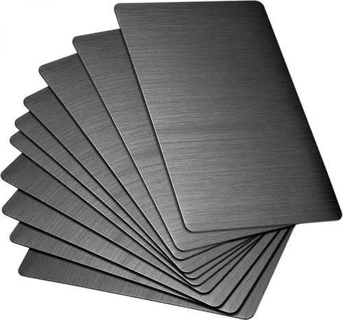 Miniatura 14 de uxcell Tarjeta de metal en blanco de 3.150 x 1.575 x 0.016 in, placa de acero inoxidable 201 cepillado para bricolaje impresión láser grabado negro