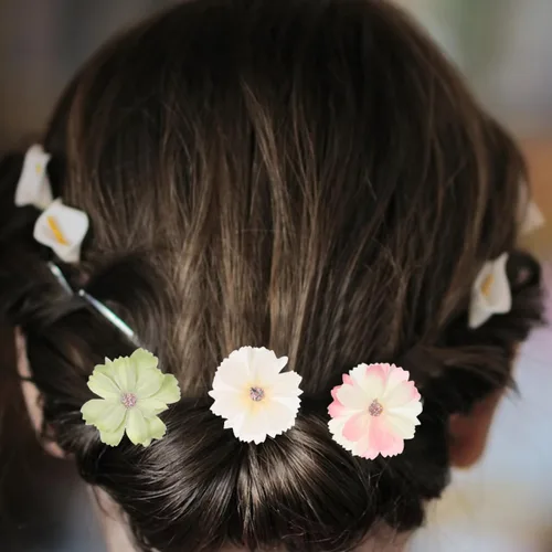Miniatura 5 de HOMSFOU Juego de flores de mariposa, cabezas florales sintéticas, apliques de mariposa de seda de doble capa para bodas, manualidades, decoración