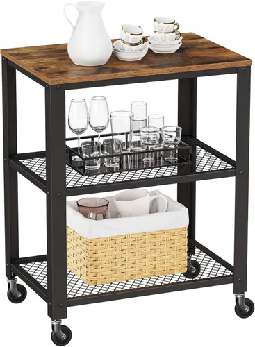 Miniatura 10 de VASAGLE Estante de cocina con ruedas, carrito de servicio de 23.6 pulgadas con 3 estantes, carrito de cocina, estante de microondas, para mini