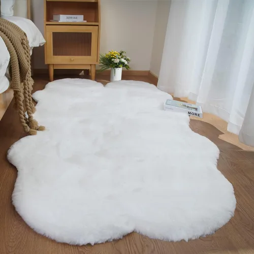 Miniatura 76 de Ghouse Alfombra ultrasuave de pelo sintético de conejo, alfombras lavables a máquina para dormitorio, alfombras esponjosas para sala de estar, Blanco