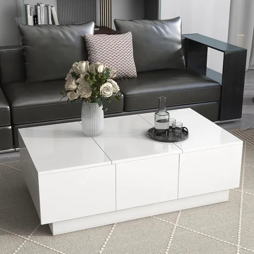 Miniatura 12 de Mesa auxiliar extensible de 39.3 a 60.6 pulgadas con almacenamiento, moderna mesa de cóctel rectangular con 2 cajones y 6 compartimentos grandes