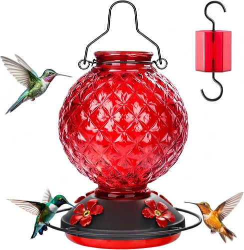 Miniatura 10 de 25 OZ Glass Hummingbird Feeder for Outdoors, Leak Proof Hummingbird Feeder with Ant Moat, 4 Bee Resistant Feeding Ports, Easy Clean Wide Mouth