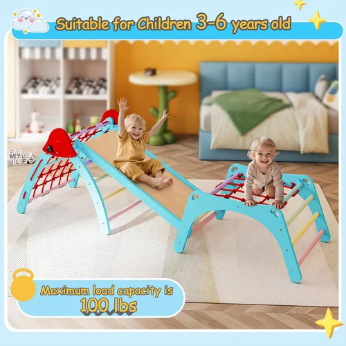 Miniatura 7 de Pikler - Juego de triángulos 7 en 1, juguetes de escalada para interiores para niños, juego de escalada Montessori de madera con escalera de rampa
