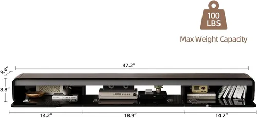 Miniatura 4 de FurniNova Soporte de TV flotante de alto brillo con 3 puertas, mueble de TV de 47'' montado en pared, consola bajo TV, estante de medios flotante